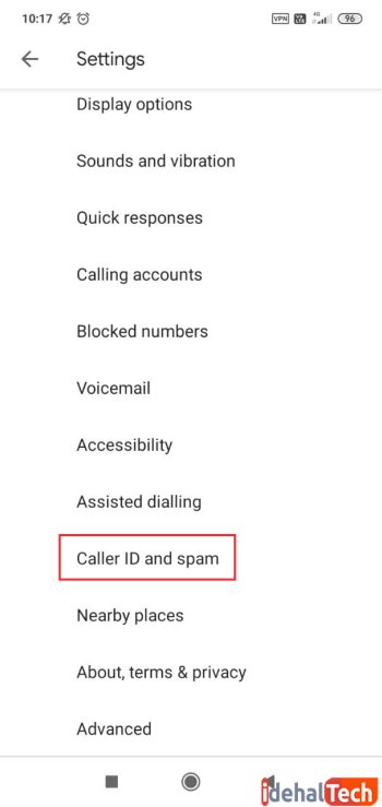 روی گزینه caller id and spam ضربه بزنید