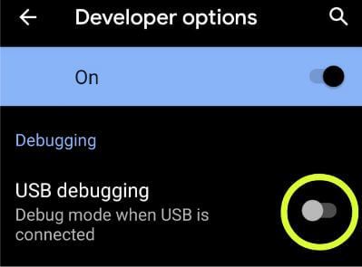 فعال کردن usb debugging در اندروید 10