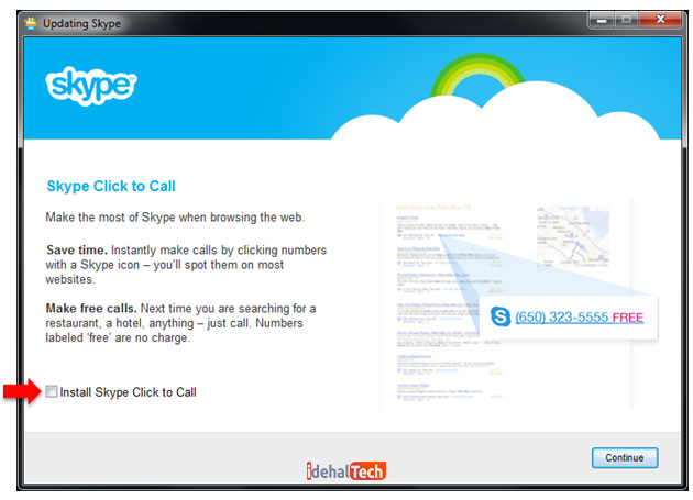 برداشتن تیک گزینه Install Skype Click to Call