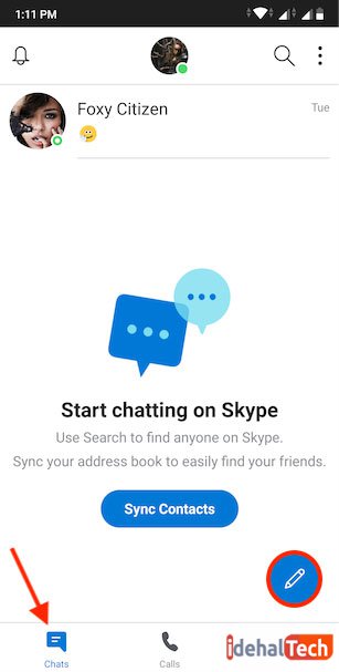 از تب Chats Skype می‌توانید به دکمه New Call دسترسی پیدا کنید