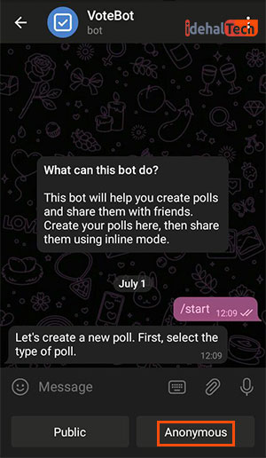 انتخاب ربات نظرسنجی anonymous