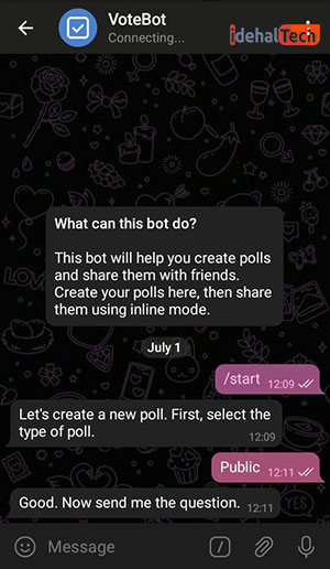 ارسال متن سوال به ربات نظرسنجی