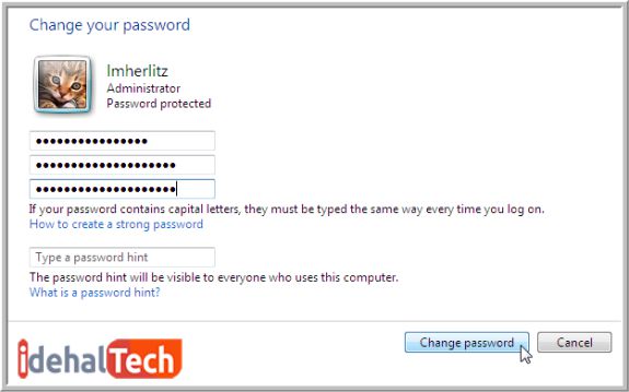 رمز عبور جدید ویندوز 7 را وارد کنید