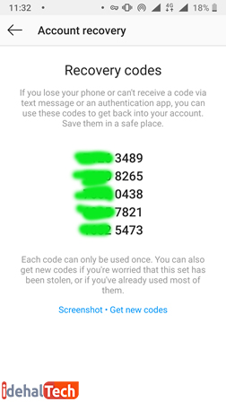 کد 6 رقمی ورود به حساب اینستاگرام