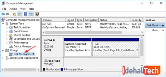 ابزار disk management windows 10 در ویندوز 10