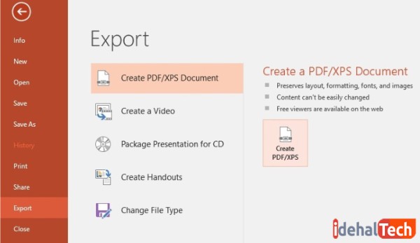 روی گزینه Create PDF/XPS کلیک کنید
