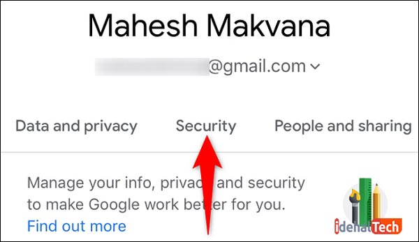 در صفحه «حساب Google» از فهرست برگه در بالا، برگه «Security» را انتخاب کنید.