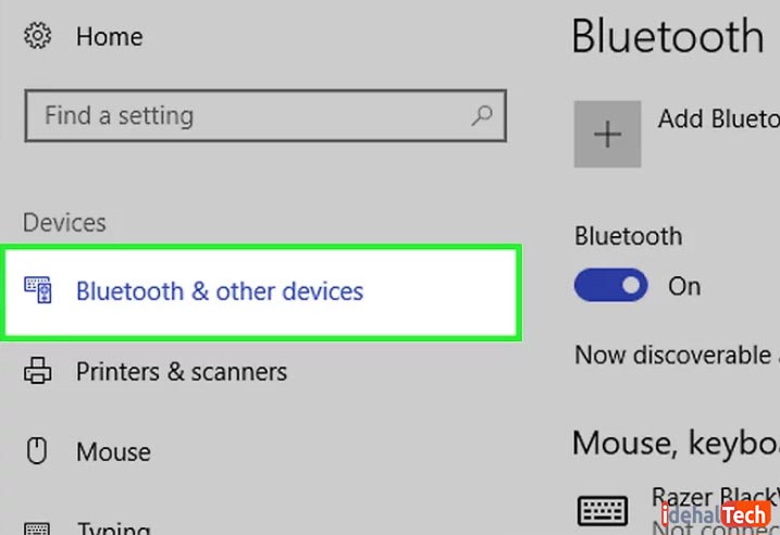 روی گزینه‌ Bluetooth & Other Devices که در گوشه و سمت چپ پنجره است کلیک کنید.