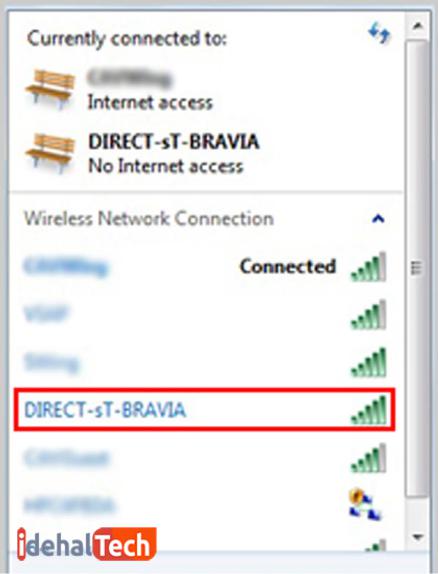DIRECT-xx-BRAVIA یا SSID نمایش داده شده در تلویزیون را انتخاب کنید.