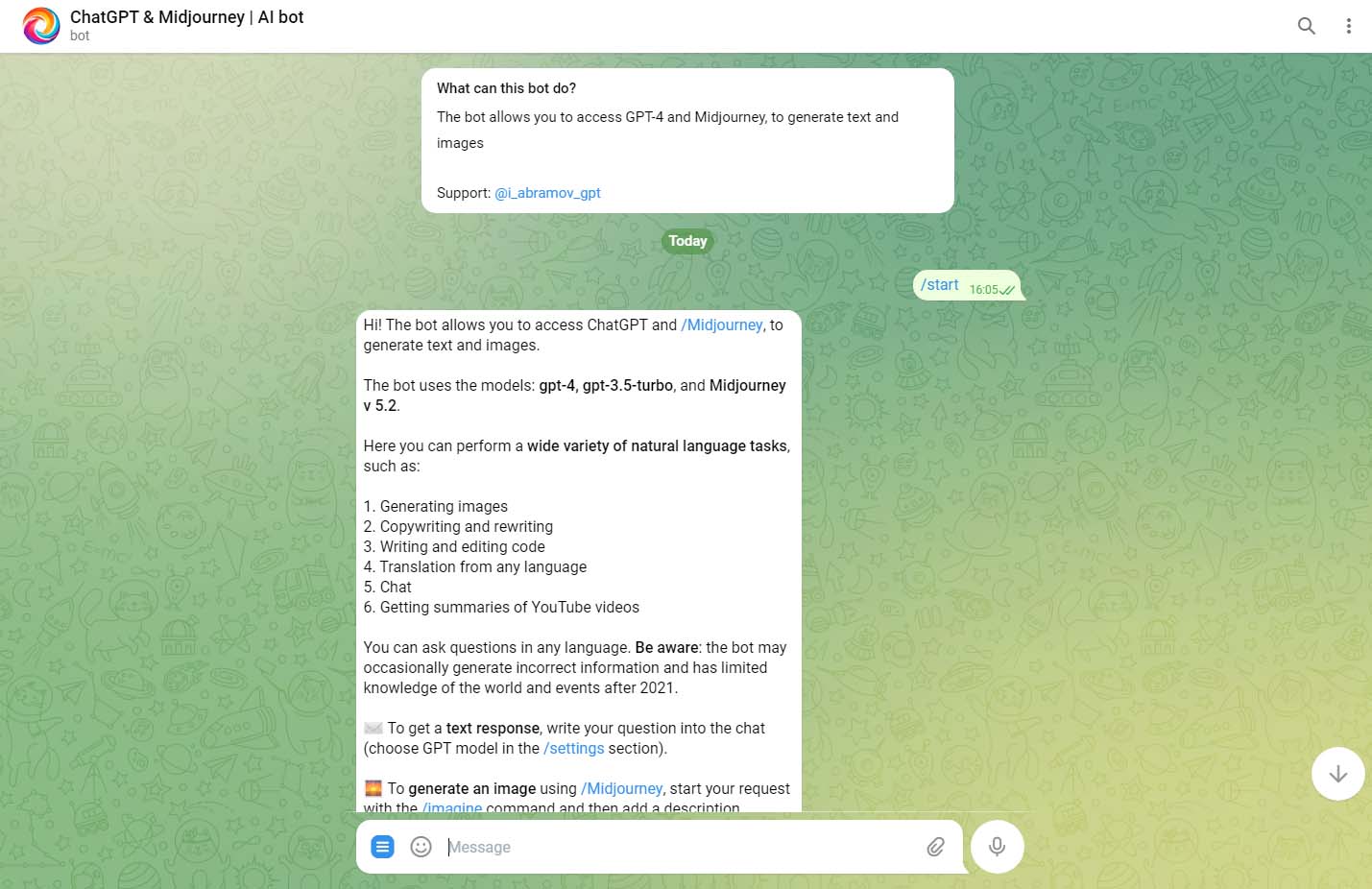 بات هوش مصنوعی تلگرام 