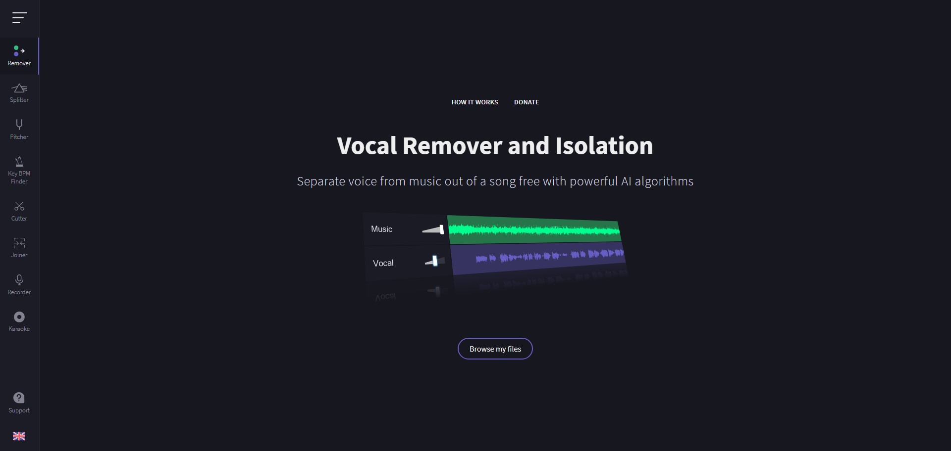 Browse my files در سایت vocal remover 