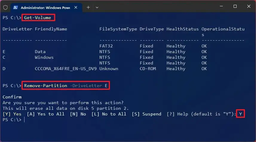 حذف پارتیشن در ویندوز 11 با Windows PowerShell