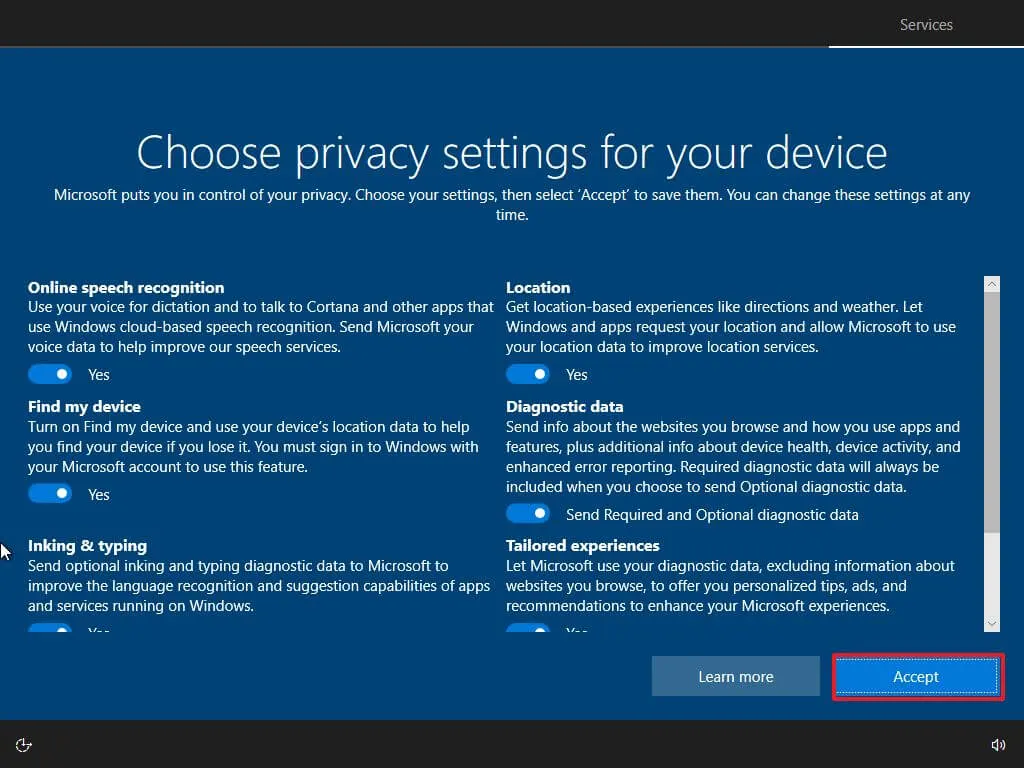 برای دانگرید از ویندوز 11 به ویندوز 10 تنظیمات حریم خصوصی را انتخاب کنید