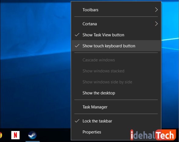 گزینه Show touch keyboard button باید فعال شود تا کیبورد مجازی ویندوز 10 ایجاد گردد. 